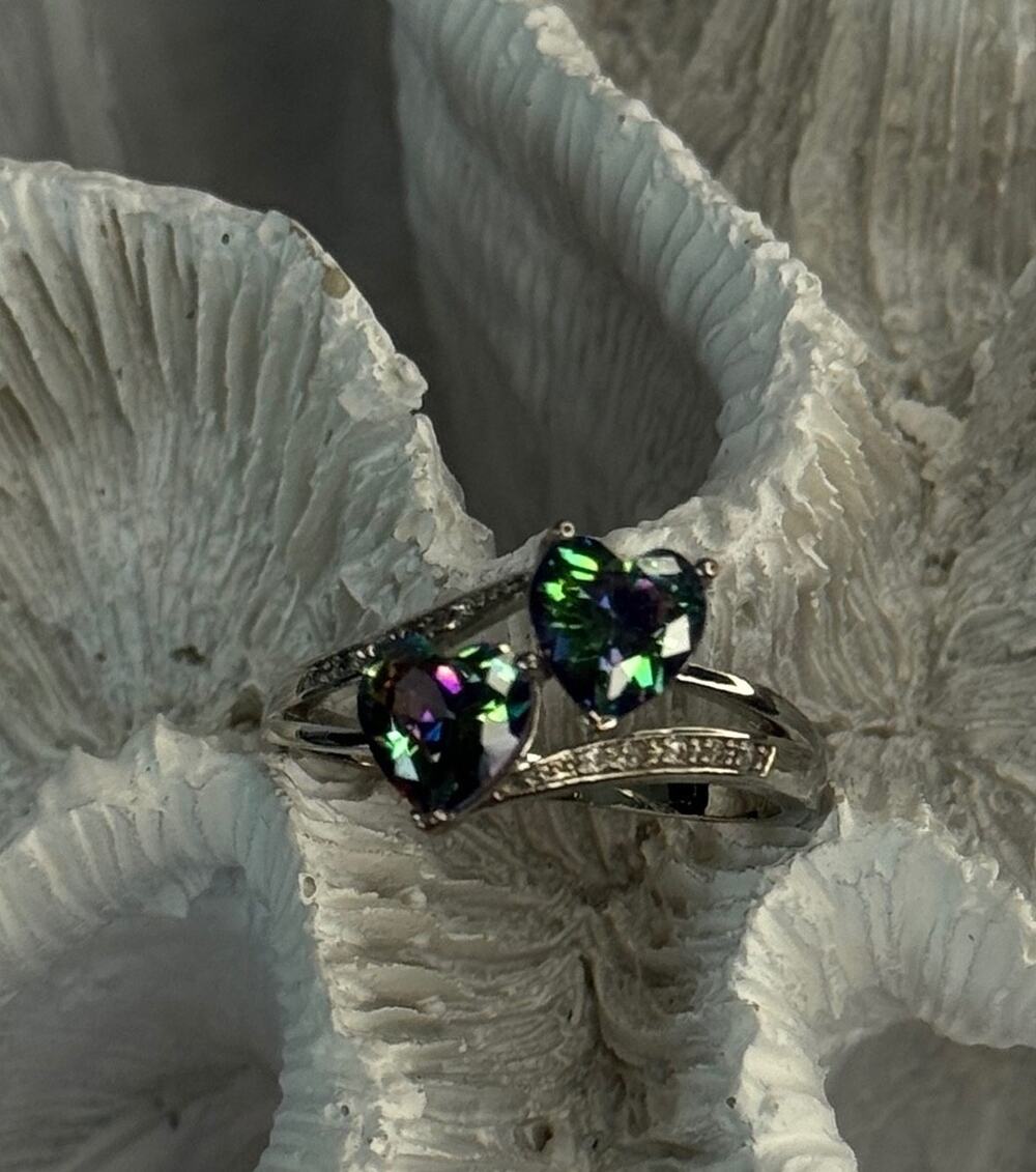 925 Sterling Silver Alexandrite Heart & Beryl Ring Size 10